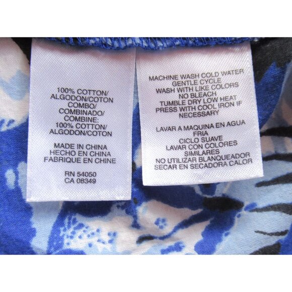 Jones NY Women Shirt/Blouse Floral Blue/White Roll-up Sleeve Pintucks Cotton XL - Picture 4 of 16